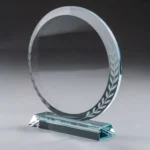 Round Clear Crystal Awards with Engraved Leaves in Premium Box