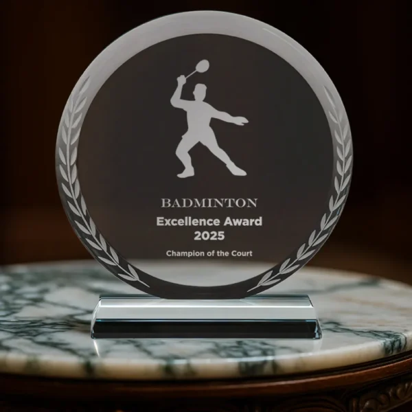 Round Clear Crystal Awards with Engraved Leaves in Premium Box